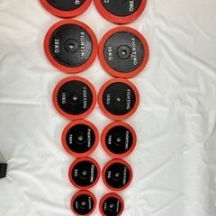 バーベル用プレート各種、ベンチ、マットセット