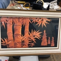 額縁　竹と筍の絵　ニット？
