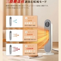 【新品未使用】セラミックファンヒーター セラミックヒーター 電気ファンヒーター 大型 暖房器具 省エネ 2秒速暖 足元ヒーター 電気ストーブ 700W/1200W 電気ヒーター 温風 リモコン付き 脱衣所 トイレ PSE認証済み 10畳 タイマー　ホワイトの画像