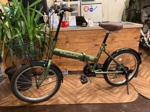 【6段変速】カゴ付き20インチ折りたたみ自転車　グリーン