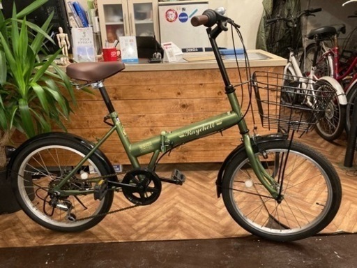 【6段変速】カゴ付き20インチ折りたたみ自転車　グリーン