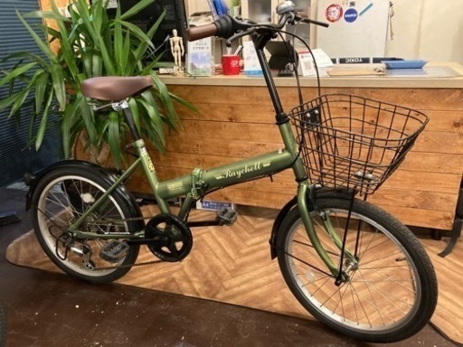 【6段変速】カゴ付き20インチ折りたたみ自転車　グリーン
