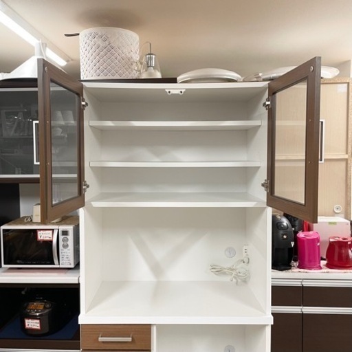 【超美品‼️】定価95,700円♪ 大川家具(サン) 80cm幅キッチンボード 食器棚 収納家具 木目調ダークブラウン♪