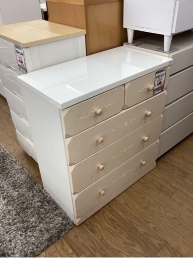 KL-24【新入荷　リサイクル品】5段チェスト　白×ベージュ