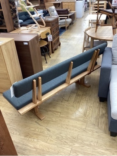 KL-25【新入荷　アウトレット】松田家具　白王　背もたれ付き　ベンチイス　グレー