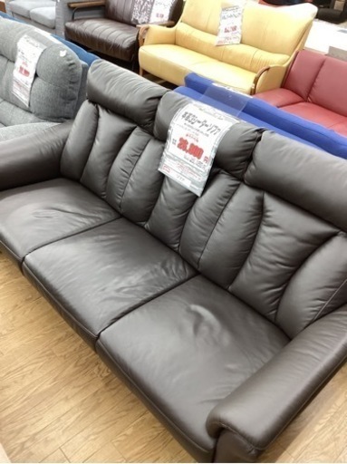 KL-30【新入荷　リサイクル品】本革　3シーターソファ　ブラウン