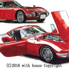 NC-233 トヨタ2000GT 限定版画 直筆サイン有 額装済 作家 平右ヱ門