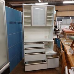 【愛品倶楽部柏店】　綾野製作所　２枚スライド扉キッチンボード　白　下台２分割の画像
