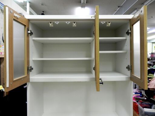 レンジボード ブラウン系×ホワイト 幅89×奥42×高180cm 食器棚 キッチン 収納 家具 札幌市 厚別区