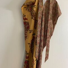 【新品】ハンドメイド　V開きワンピース 軽くて涼しい　からし色