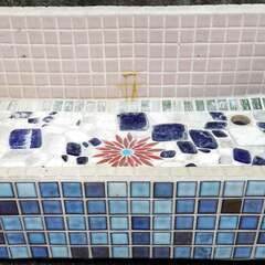 花 柄◆タイル シンク 流し台 手洗い 洗面 ◇ モザイク 園芸 店舗 古民家 リノベ アンティーク ビンテージ 昭和 レトロ ガーデン◆