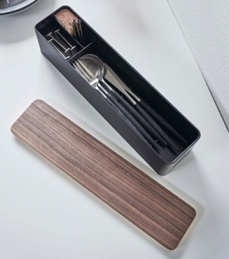 値下げしました！ 蓋付き 木製 カトラリーケース 6個セット。お箸ケース ブラック×ブラウン  業務用