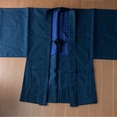 着物  男物   合わせ/羽織/長襦袢 セット、濃紺 wool 冬物の画像