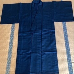 着物  男物   合わせ/羽織/長襦袢 セット、濃紺 wool 冬物