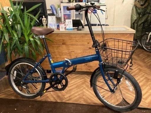 【前後タイヤ新品！】6段変速　カゴ付き20インチ折りたたみ自転車　ブルー