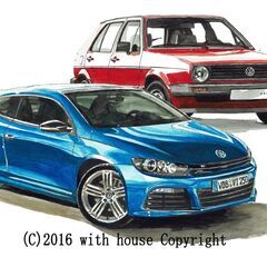 GC-216 ワーゲンシロッコ/ゴルフ 限定版画 直筆サイン有 額装済 作家 平右ヱ門