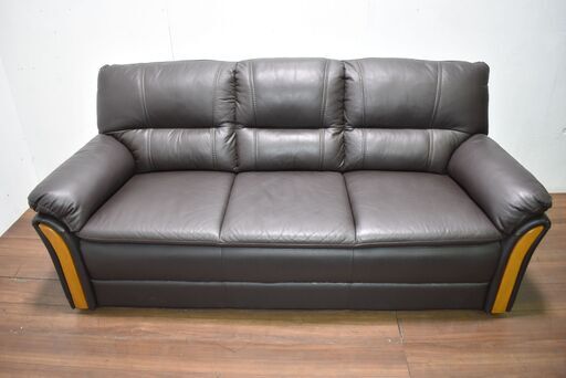 【ヤ取終了1/18】≪zy856≫美品 ニトリ 3人掛/トリプル 本革 ソファ TRADE 背もたれ分割/セパレート ブラウン/茶色 リビング 41204-06