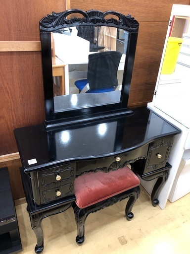 一面ドレッサー　萩原スリーアイ　ダークブラウン　イス付