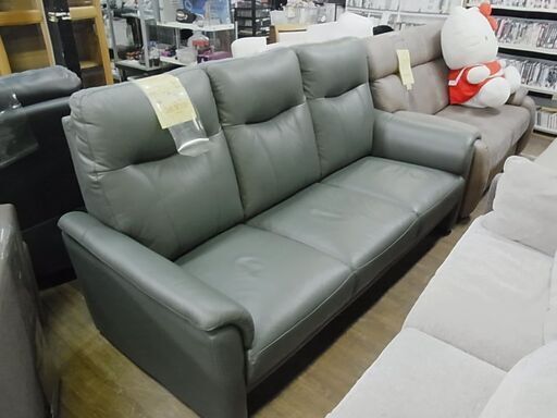 本革３人掛けソファ　レザーソファ　ハイバック　背もたれ脱着式