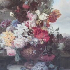 ss4407　額装　プリント　静物画　花　花瓶　大型　アートパネル　印刷　額入り　ゴールド　金　フラワー　インテリア　Made in Italy　イタリア　イタリー製　木製額の画像