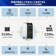 【4/8値下げしました】大容量ポータブル蓄電池（5120kWh）+ソーラーパネル110w×4枚（440w）の画像
