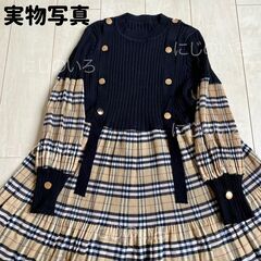 冬物セール中✨新品✨ 韓国 秋冬ワンピース ニット チェック柄 ...