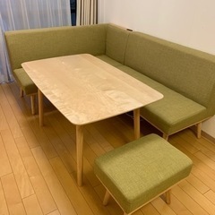 決定済　ダイニングソファ+テーブル 4点セット （ソファ+スツー...