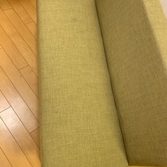 決定済　ダイニングソファ+テーブル 4点セット （ソファ+スツール+テーブル）【左カウチ】 4～5人掛け用 コーナー カウチソファ 天然木脚 2口コンセント付き グリーンの画像