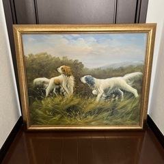 絵画/油絵犬2頭/オーダーメイドで額縁は作りました