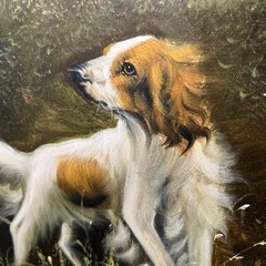 絵画/油絵犬2頭/オーダーメイドで額縁は作りましたの画像