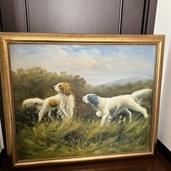 絵画/油絵犬2頭/オーダーメイドで額縁は作りましたの画像