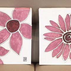 (Y)北大前! 札幌 引取 ウォールアートパネル 4枚セット 25×25cm 壁掛け 飾り 絵画 インテリア 花 フラワー ピンク/ホワイト デコレーションの画像