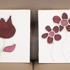 (Y)北大前! 札幌 引取 ウォールアートパネル 4枚セット 25×25cm 壁掛け 飾り 絵画 インテリア 花 フラワー ピンク/ホワイト デコレーションの画像