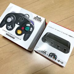 【任天堂純正品】ニンテンドー ゲームキューブ コントローラ スマブラブラックと接続タップのセットの画像