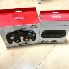 【任天堂純正品】ニンテンドー ゲームキューブ コントローラ スマブラブラックと接続タップのセットの画像
