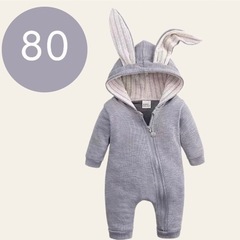 イースター うさぎ 耳付き フード ロンパース カバーオール 80サイズ グレーの画像