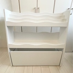 絵本棚　絵本ラック　おもちゃ収納　キッズルーム　ホワイト　木製