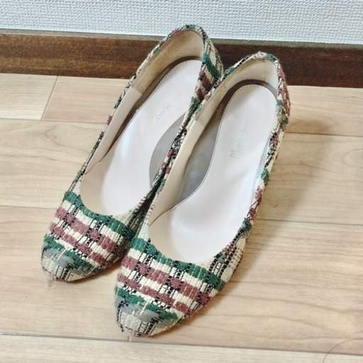 チェック　秋冬春　7cmヒール　23cm