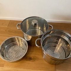 ステンレスパスタ鍋　蒸し器付きの画像