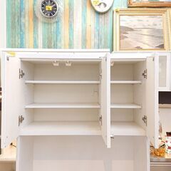 キッチンボード ホワイト ロータイプ ルビー 幅約160cm 高さ180cm ロータイプ キッチンボード ホワイト柾目