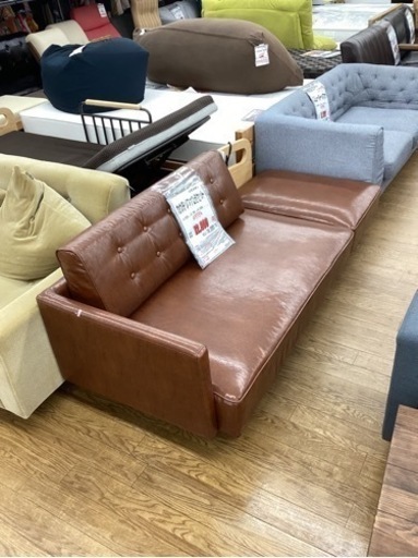 KL-47【新入荷　リサイクル品】カウチソファ2点セット　ブラウン