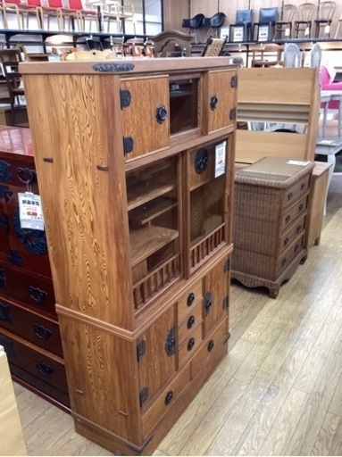 KL-58【新入荷　リサイクル品】屋久杉　漆塗り　茶棚　飾り棚　民芸家具