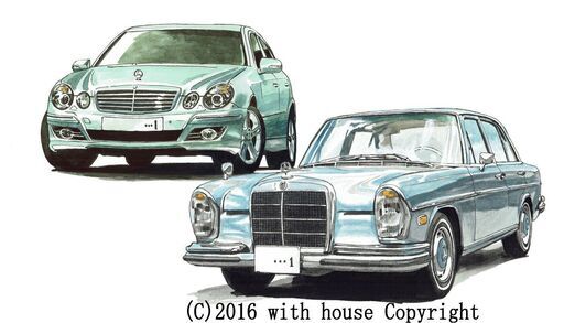GC-226 メルセデスベンツ500E/280SE 限定版画 直筆サイン有 額装済 作家 平右ヱ門
