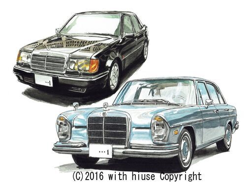 GC-228 メルセデスベンツ500E/280SE 限定版画 直筆サイン有 額装済 作家 平右ヱ門