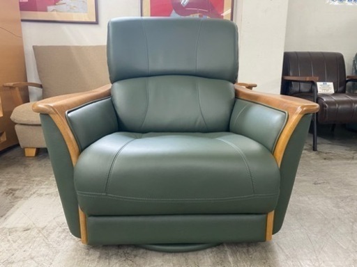 【愛品館 江戸川店】浜本工芸 回転式本革1Pソファ ID：156-018877-007