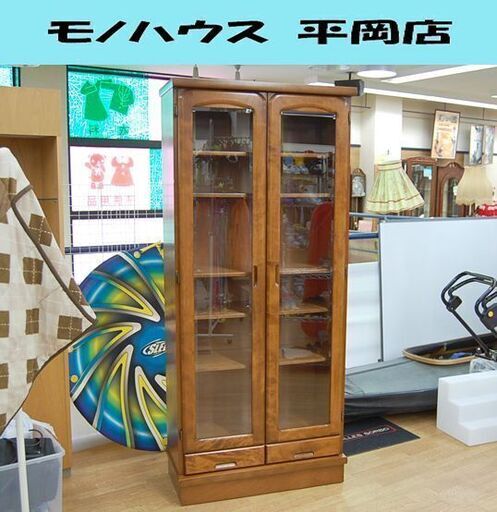 旭川家具 大雪木工 書棚 レオナ 幅83.5×奥38.5×高188cm カットガラス 棚板可動式 本棚 収納 多目的収納 リビングボード 札幌市 清田区 平岡