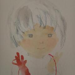 いわさきちひろ　手袋と少女　色紙額入りの画像
