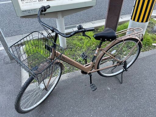 早い者勝ち!! 美品自転車　No.489　27インチ　6段変速付き　LEDオートライト　ベージュ　ママチャリ　シティサイクル　【リサイクルショップどりーむ荒田店】