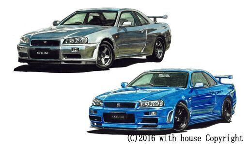 NC-249 スカイラインGT-R R34 限定版画 直筆サイン有 額装済 作家 平右ヱ門