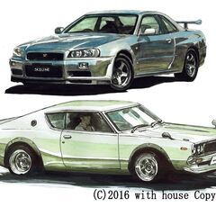 NC-255 スカイラインGT-R R34/ケンメリ 限定版画 直筆サイン有 額装済 作家 平右ヱ門